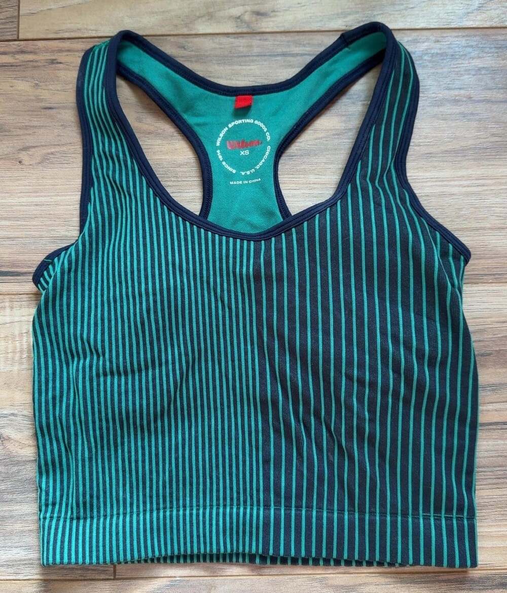 Wilson Racerback Sports Bra Size XS Green Black Striped Crop Top Women’s